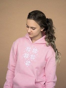 Подростоковое розовое худи с белой вышивкой "Жыцце" 