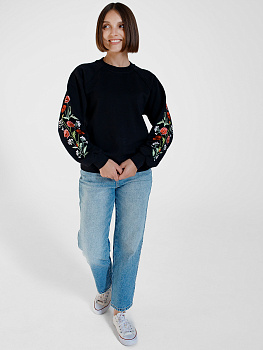 Женский свитшот реглан черного цвета с вышивкой "Жестокий романс" 