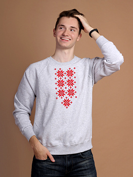Свитшот реглан мужской серый с красной вышивкой "Жыццё" 