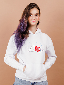 Подростковое белое худи с вышивкой "Северный Мишка" 
