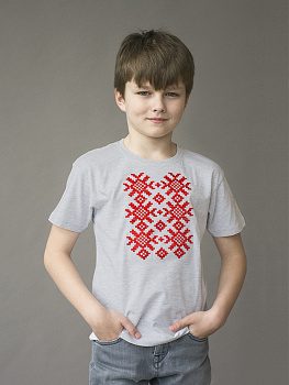 Детская футболка серая с красной вышивкой "Ярыла"