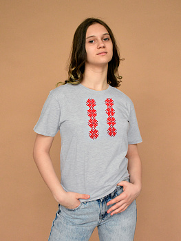 Детская футболка серая с красной вышивкой "Хараство"