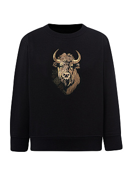 Детский черный свитшот с вышивкой "Бизон"