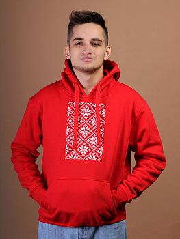 Худи мужское красное с белой вышивкой "Васьмірог"