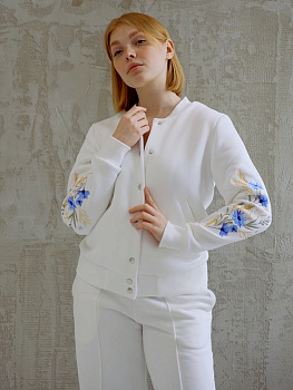 Бомбер молочный женский с вышивкой "Валошкі ў каласах"