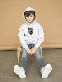 Детское серое худи с вышивкой "Бизон" 