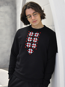 Свитшот мужской черный с красно-белой вышивкой "Жыццё" 