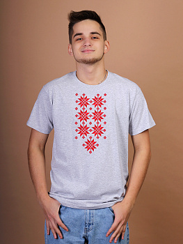 Мужская футболка серая с красной вышивкой "Жыццё"
