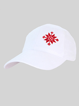 Белая бейсболка с красной вышивкой "Жыцце"