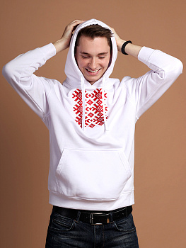 Худи мужское белое с красной вышивкой "Ярыла"