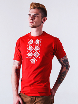 Мужская футболка красная с белой вышивкой "Жыццё"