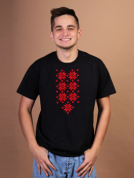 Мужская футболка черная с красной вышивкой "Жыццё"