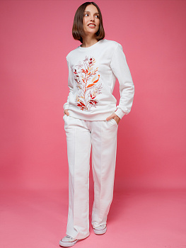 Свитшот женский молочный с вышивкой "Осенний джаз"