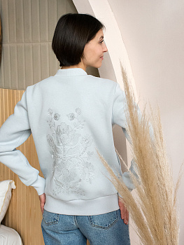 Бомбер светло-серый женский с вышивкой "Дрэва жыцця"
