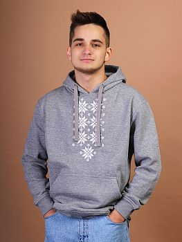Худи мужское серое с белой вышивкой "Жыцце"