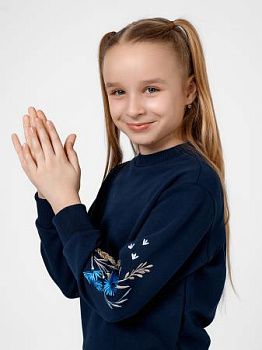 Подростковый темно-синий свитшот с вышивкой "Валошкі ў каласах"