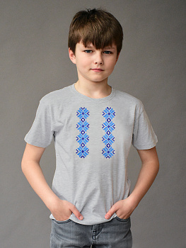 Детская футболка серая с синей вышивкой "Хараство"