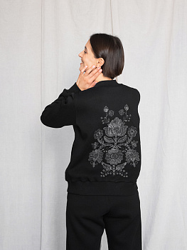 Бомбер черный женский с вышивкой "Дрэва жыцця" 