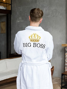 Белый халат мужской с вышивкой "BIG BOSS"